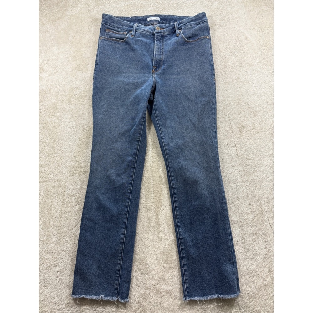 Good American Womens Good Straight Raw Hem Blue Jeans 8/29 Meas: 30x27